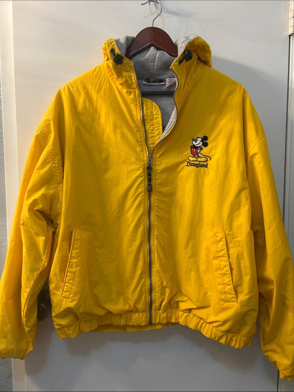 Disney Vintage Yellow Mickey Mouse Hooded Rain Jacket, Sz L
